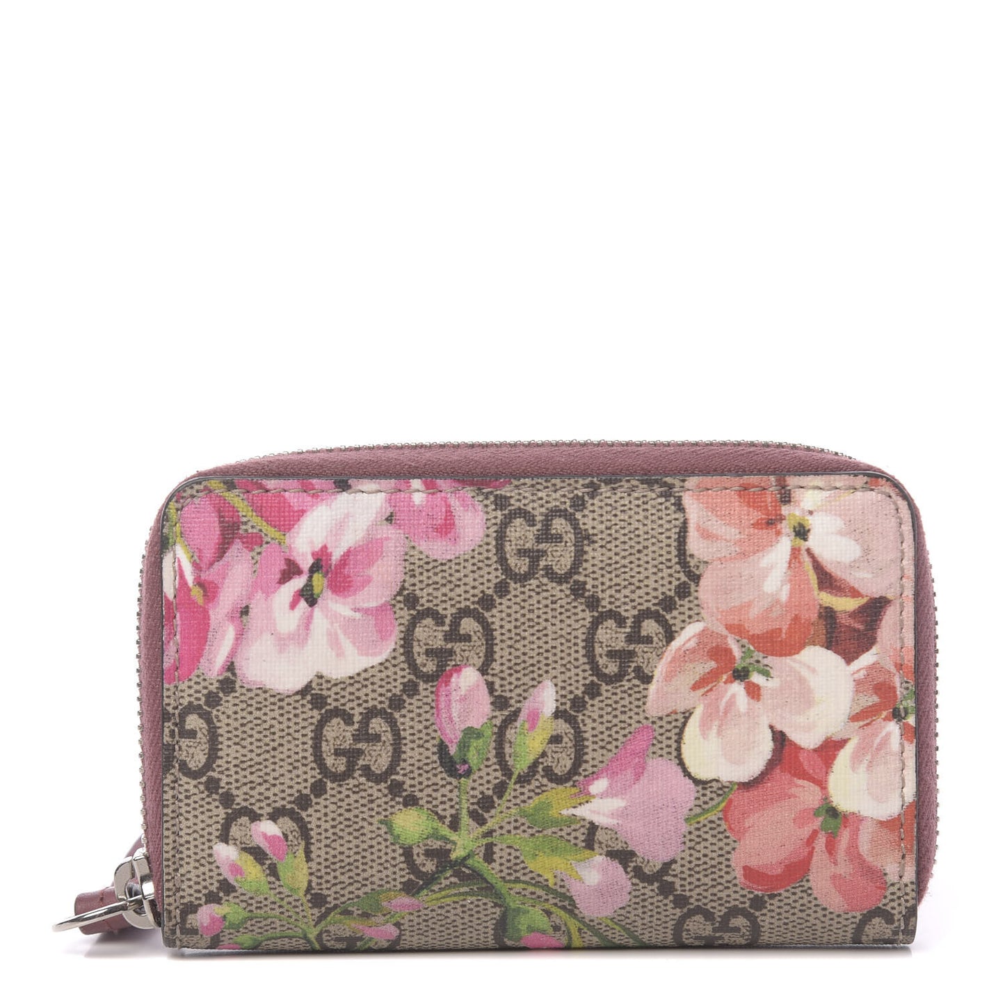 GG Supreme Monogram Blooms Zip Around Card Case Wallet Beige Multicolor Dry Rose