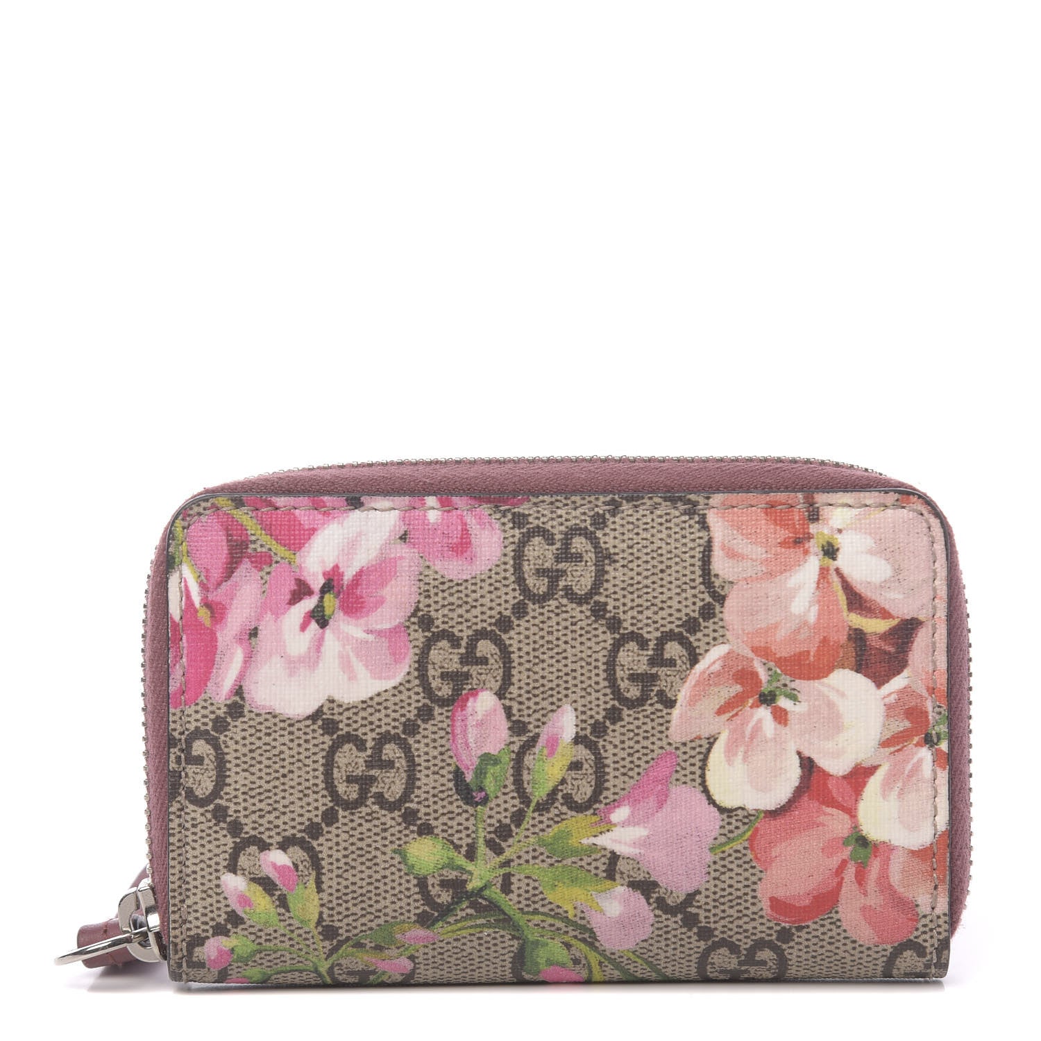 Gucci GG Supreme Monogram Blooms Zip Around Card Case Wallet Beige Multicolor Dry Rose 1 of 6