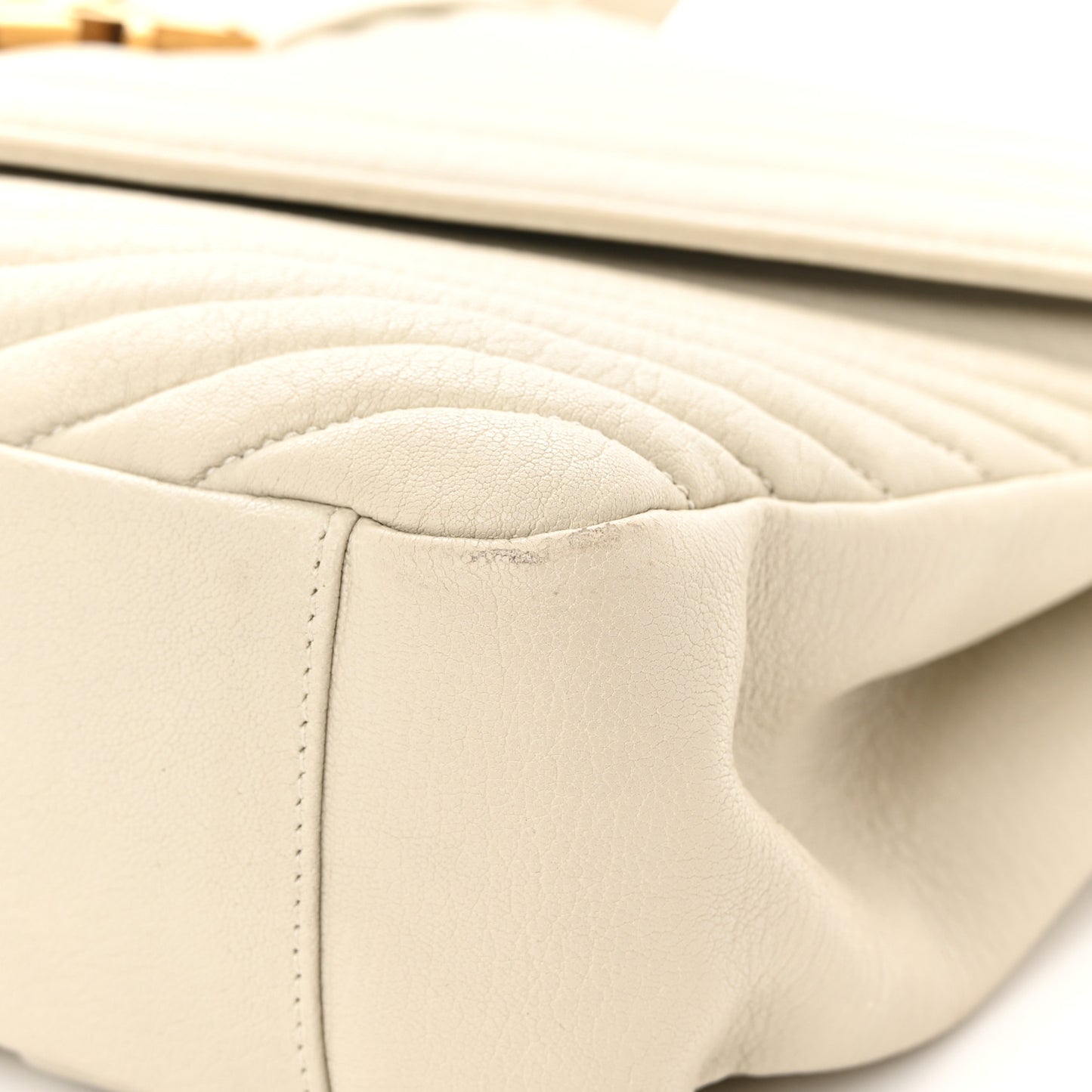 Sheepskin Matelasse Chevron Monogram Large College Satchel Cream Soft