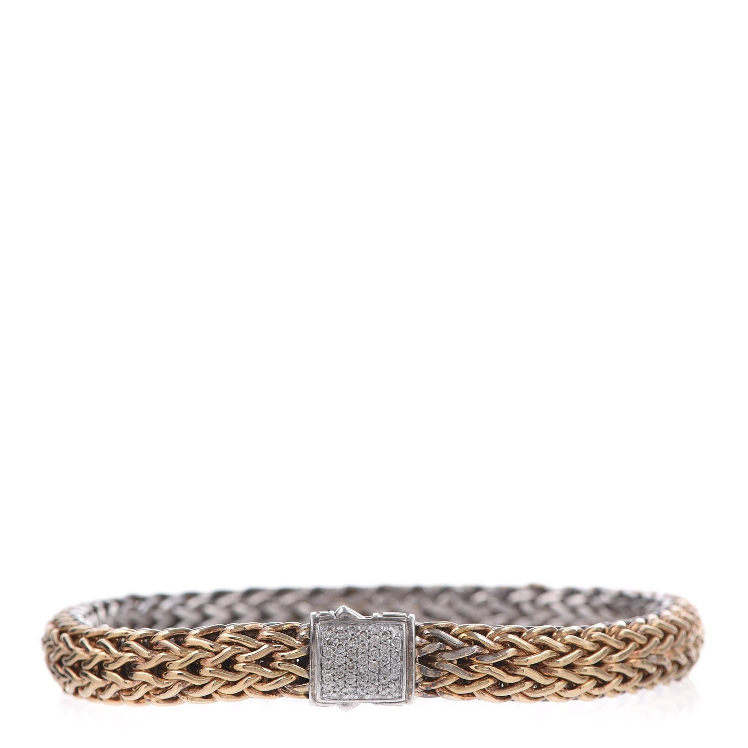 John Hardy Sterling Silver 18K Yellow Gold Diamond 5mm Classic Chain Reversible Bracelet 1 of 5
