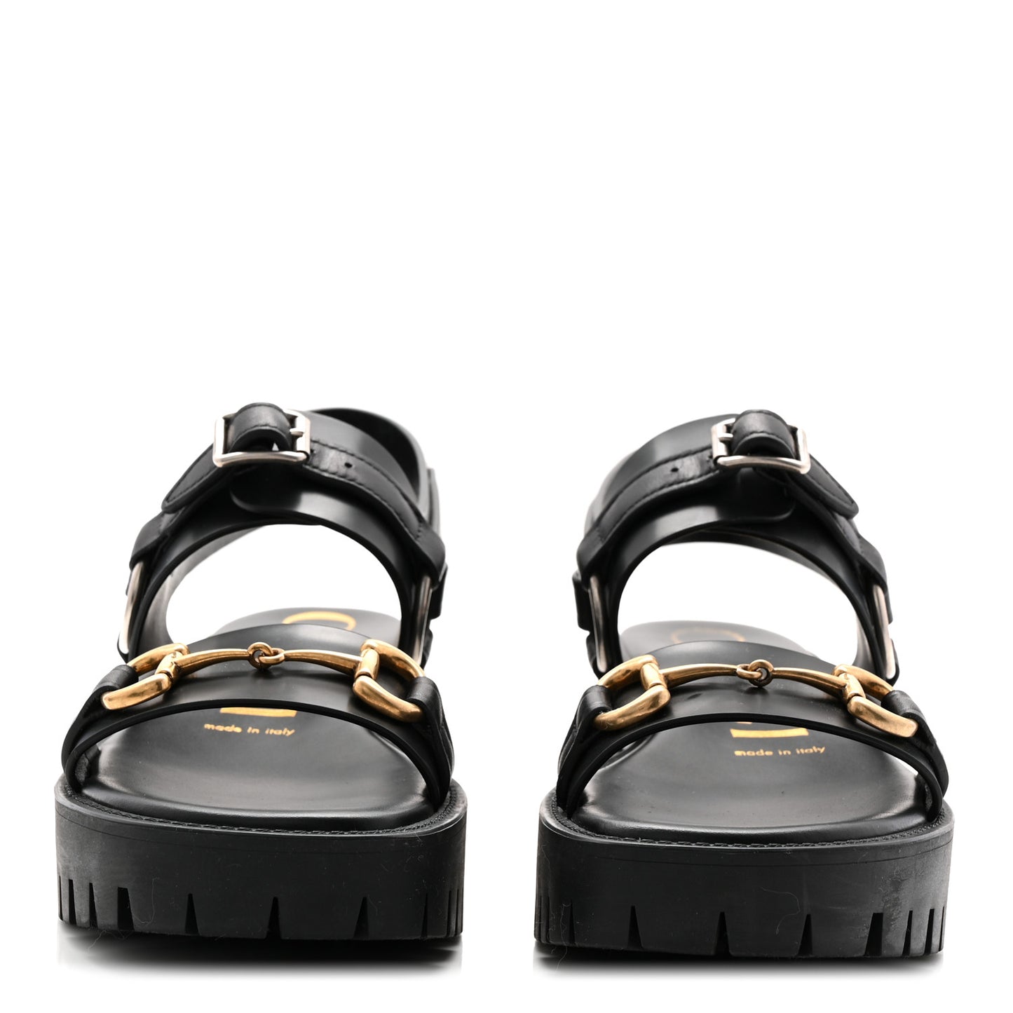 Calfskin Horsebit Bria Lug Sole Sandals 35.5 Black