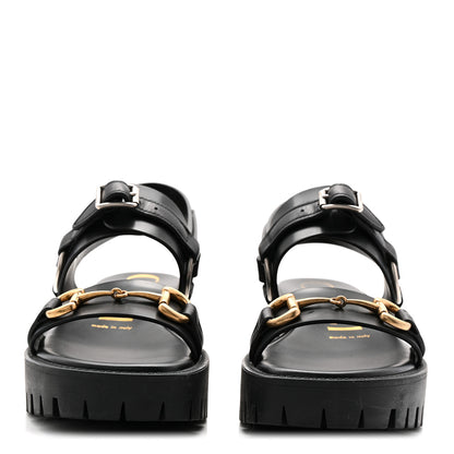 Gucci Calfskin Horsebit Bria Lug Sole Sandals 35.5 Black 2 of 9