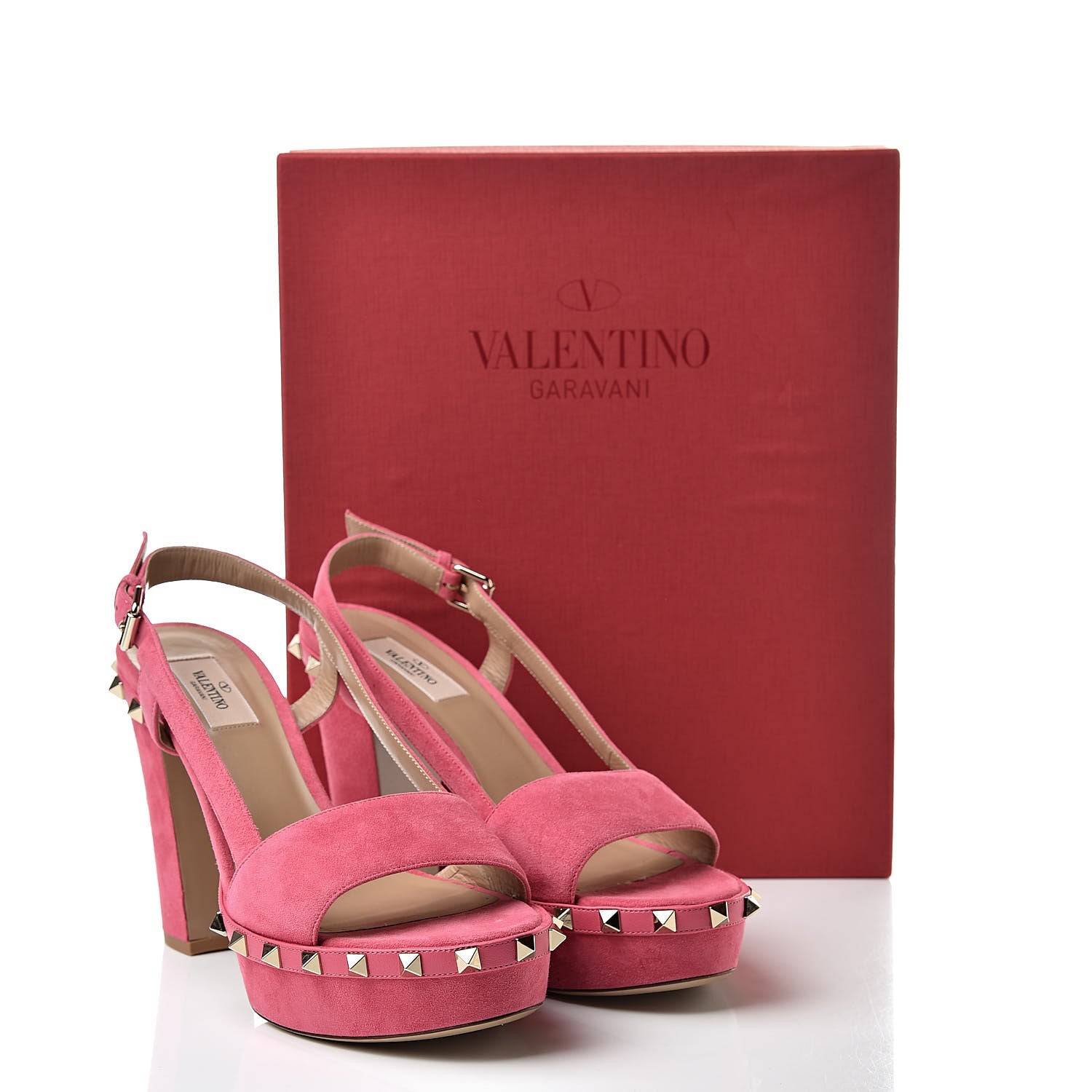 Valentino Garavani Suede Rockstud Slingback 75/105mm Platform Sandals 39.5 Shadow Pink 12 of 12