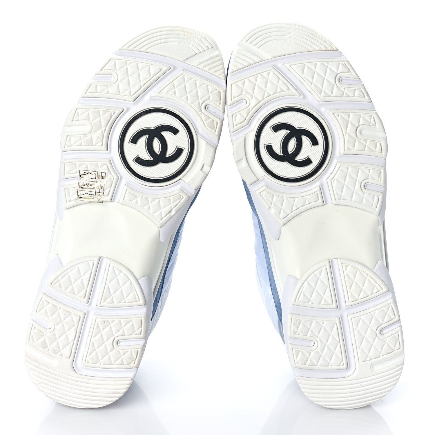 Chanel Nylon Calfskin Suede Womens CC Sneakers 39.5 White Grey Blue 6 of 10
