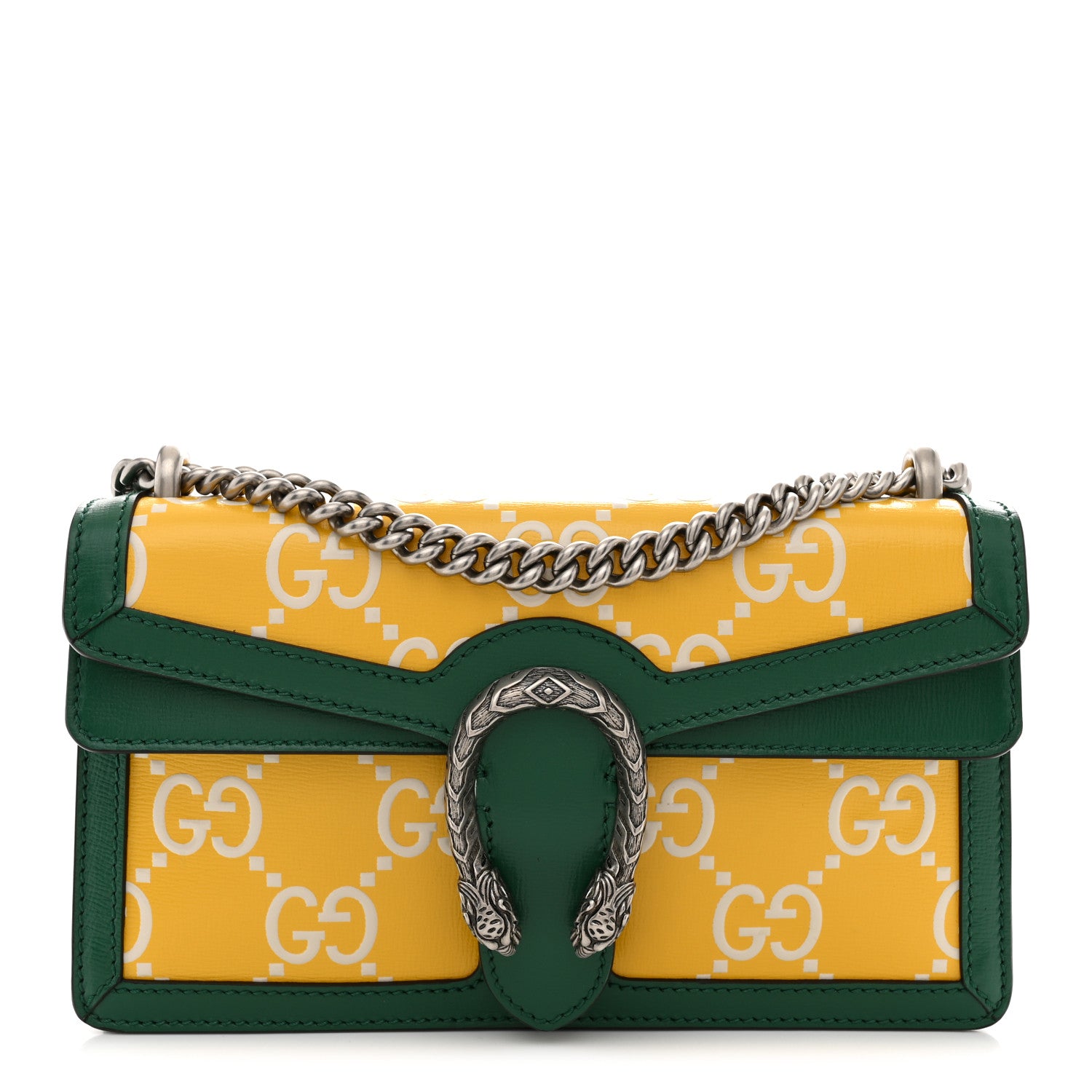 Gucci Azalea Calfskin GG Monogram Bi-Color Debossed Small Dionysus Shoulder Bag Stone Topaz Mystic White Emerald 1 of 11