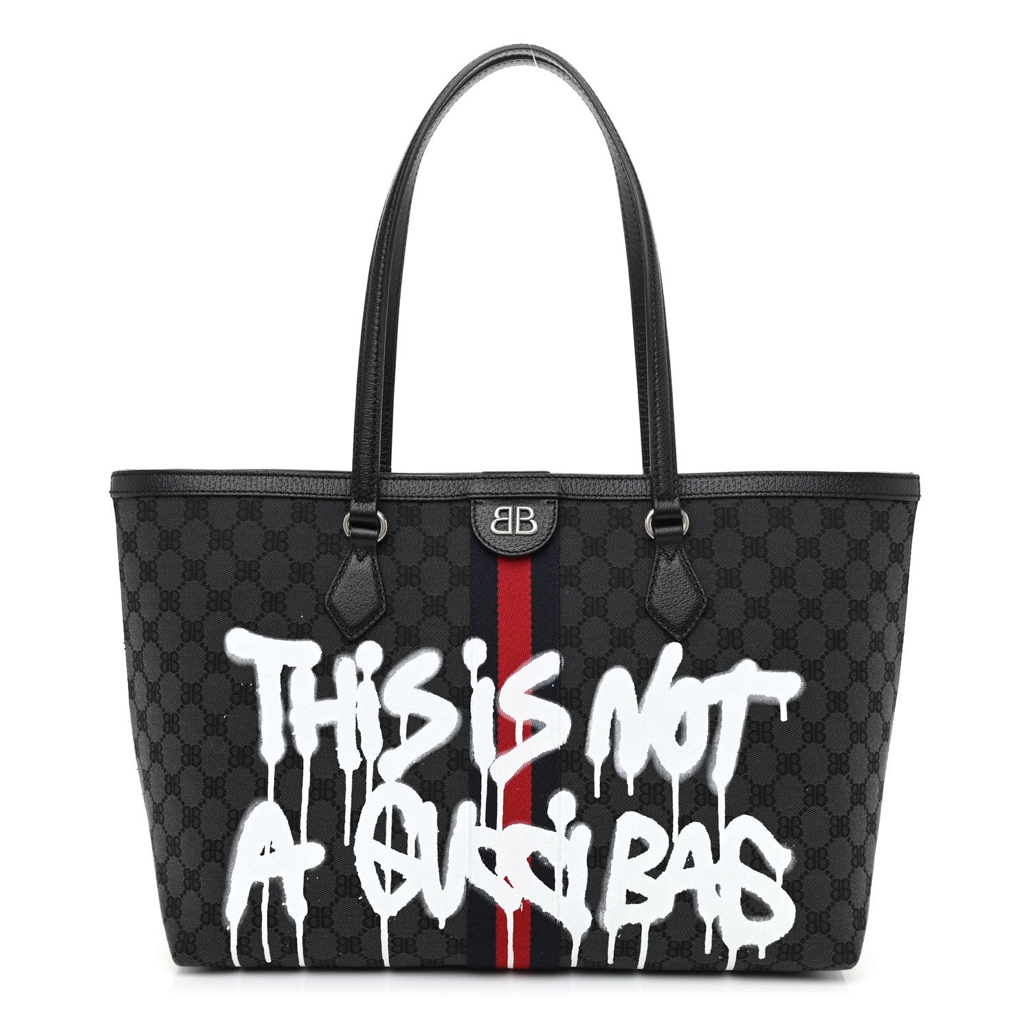 Gucci X BALENCIAGA BB Monogram Web Graffiti Medium Ophidia Shopping Tote Black 1 of 7