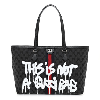Gucci X BALENCIAGA BB Monogram Web Graffiti Medium Ophidia Shopping Tote Black 1 of 7