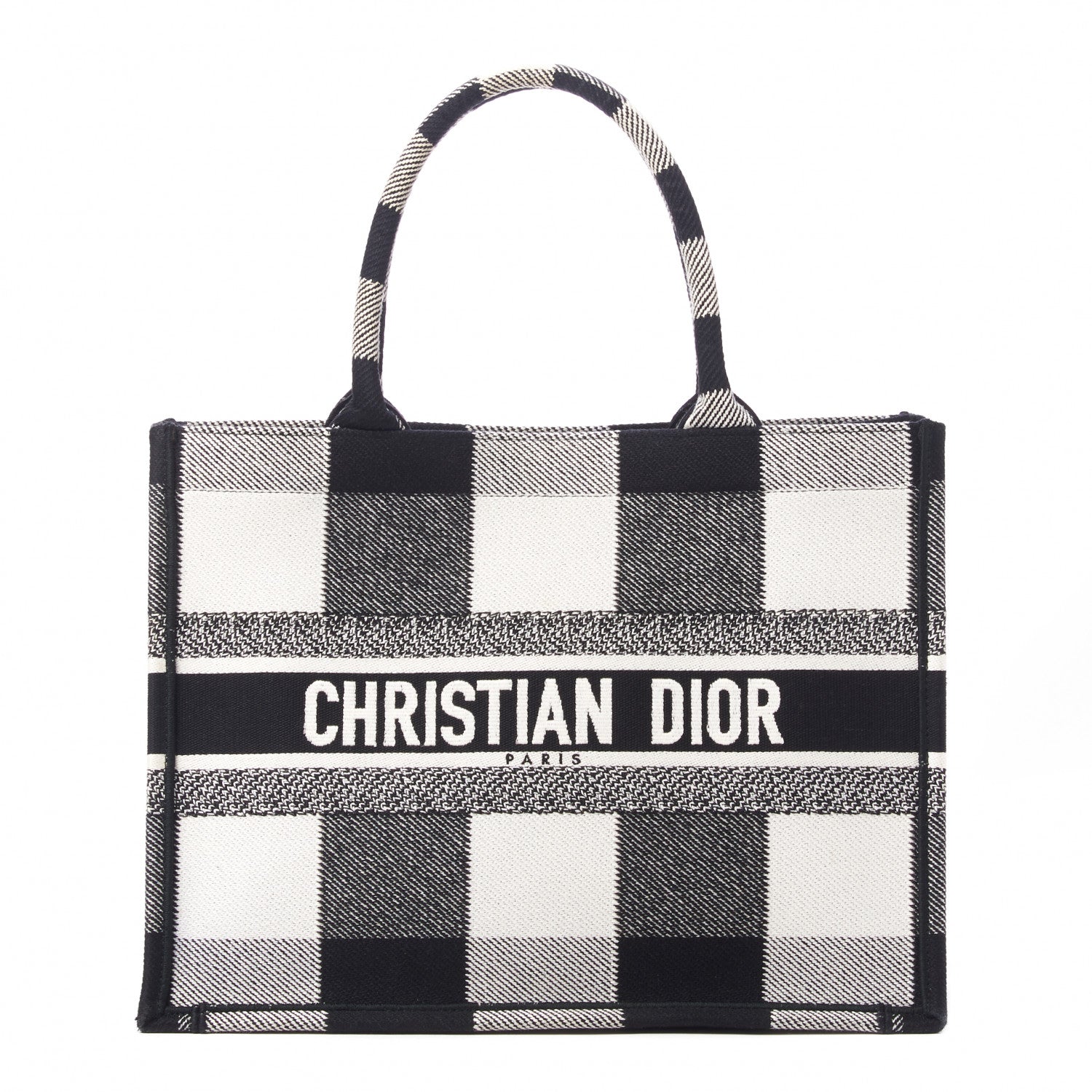 Christian Dior Canvas Embroidered Medium Checkered Book Tote Black White 1 of 8