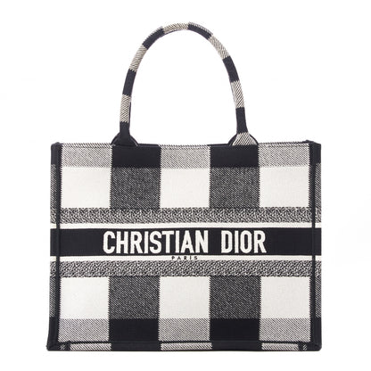 Christian Dior Canvas Embroidered Medium Checkered Book Tote Black White 1 of 8