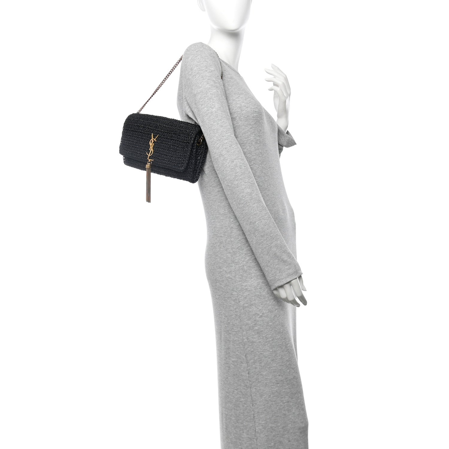 Saint Laurent Raffia Monogram Tassel Kate 99 Black 2 of 11