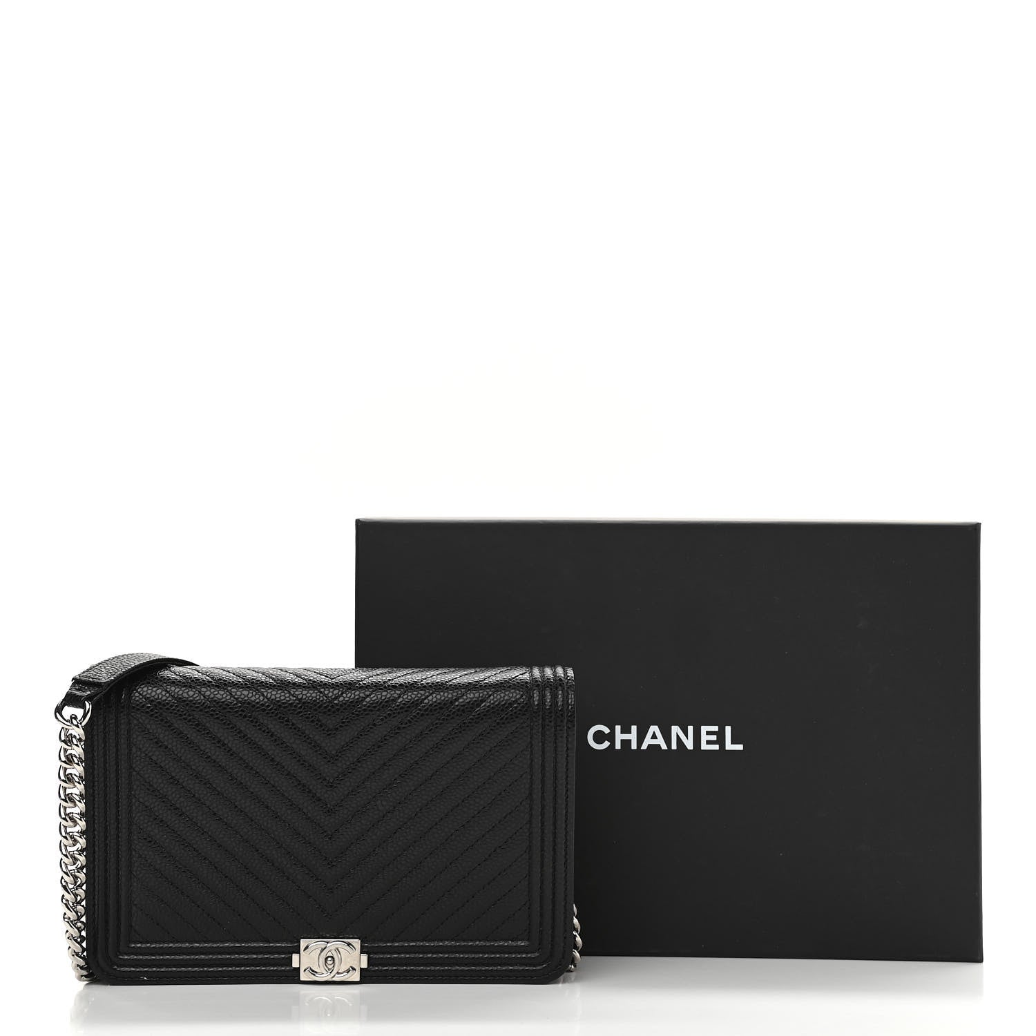 Chanel Caviar Chevron Quilted Boy Wallet On Chain WOC Black 13 of 13