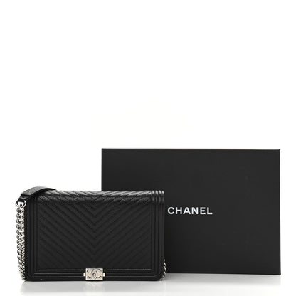 Chanel Caviar Chevron Quilted Boy Wallet On Chain WOC Black 13 of 13