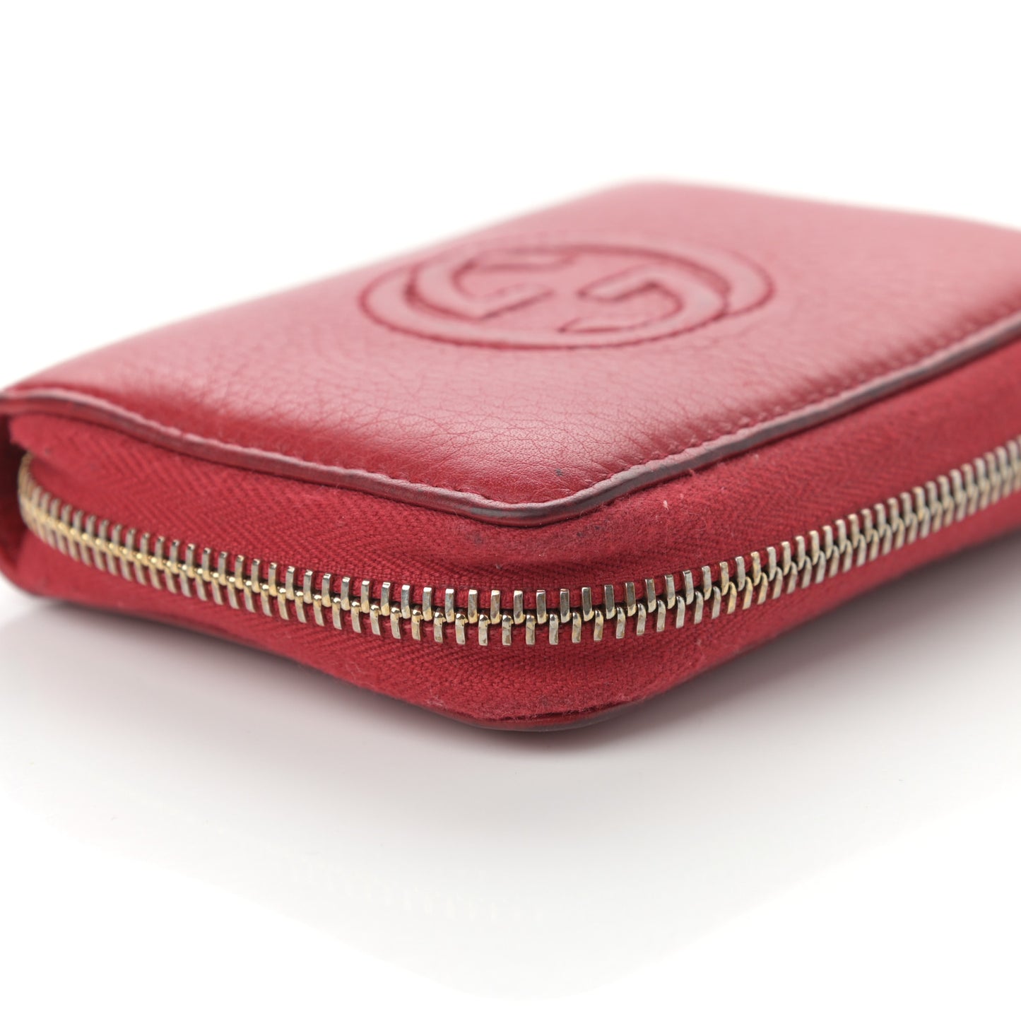 Pebbled Calfskin Soho Compact Disco Zip Around Wallet Hibiscus Red