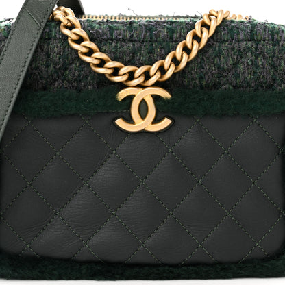 Chanel Tweed Shearling Grained Calfskin Camera Case Green 9 of 12