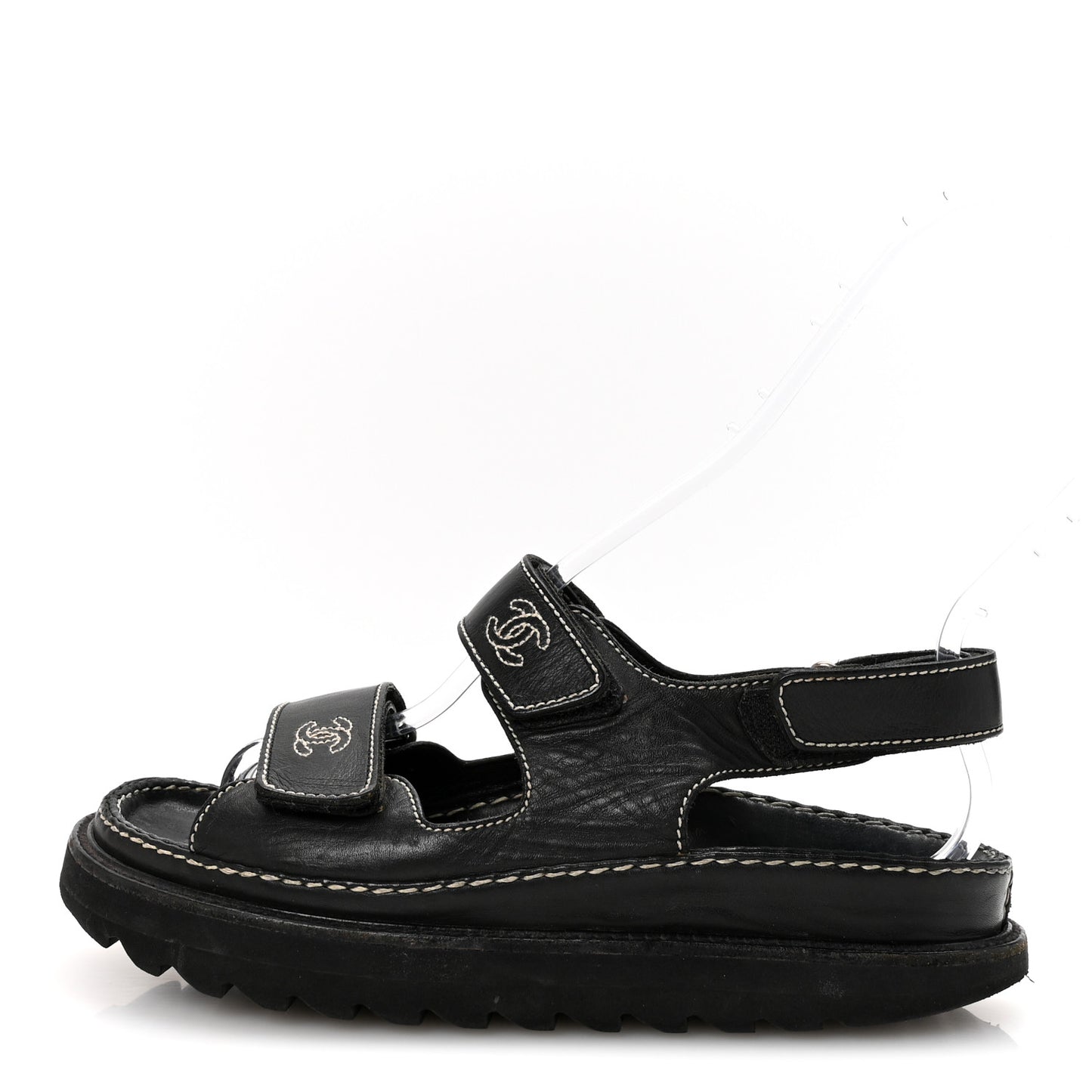Calfskin Velcro Dad Sandals 35 Black