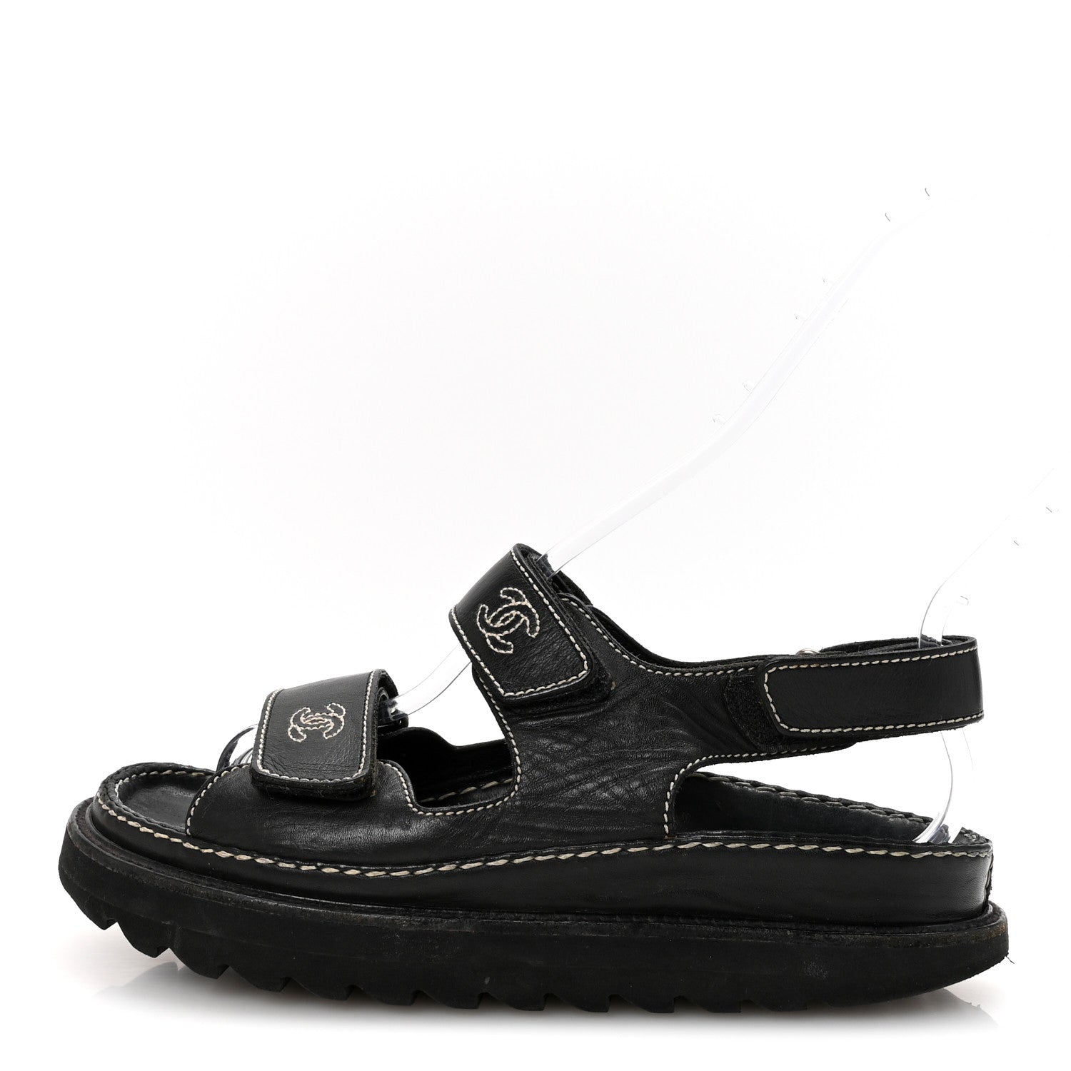 Chanel Calfskin Velcro Dad Sandals 35 Black 1 of 7