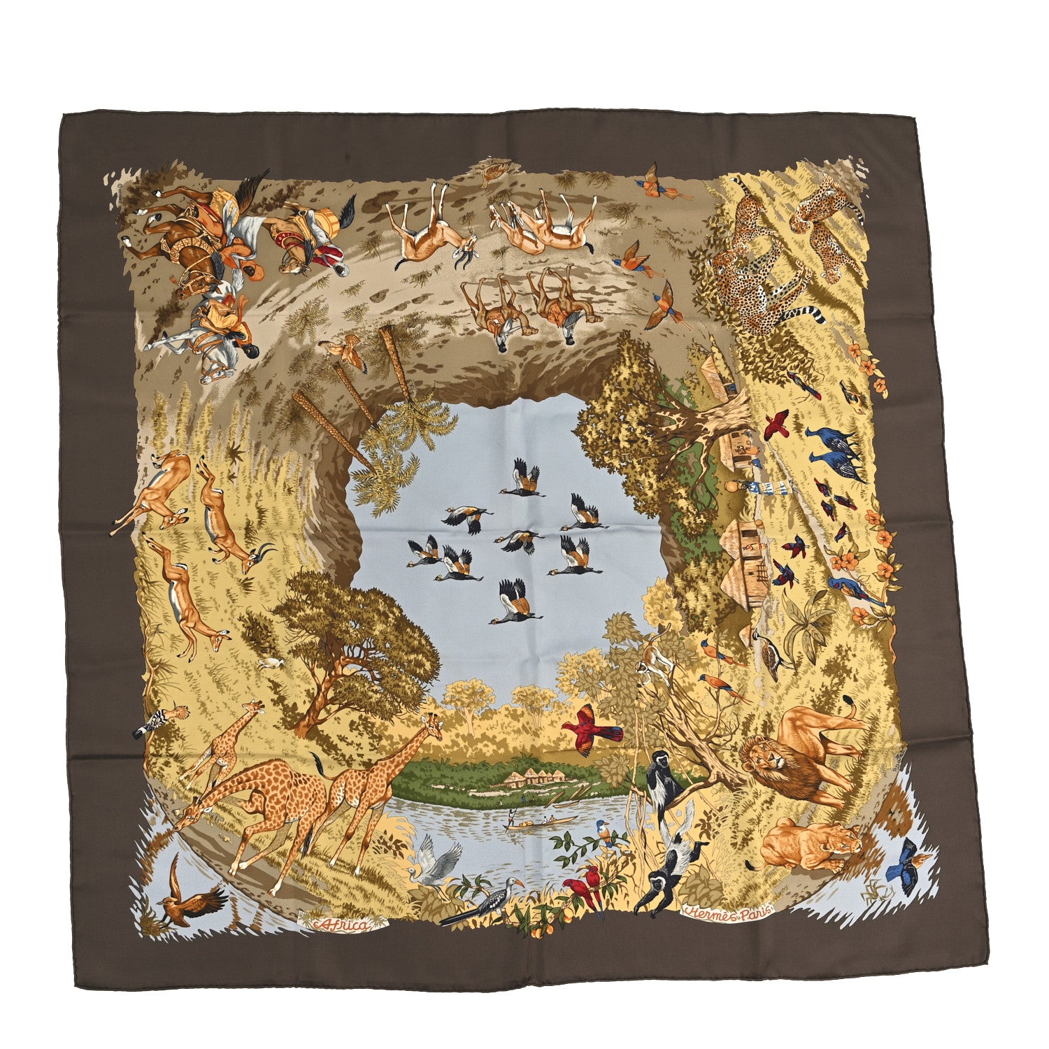 Hermes Silk Africa Scarf 90 Brown Multicolor 1 of 4