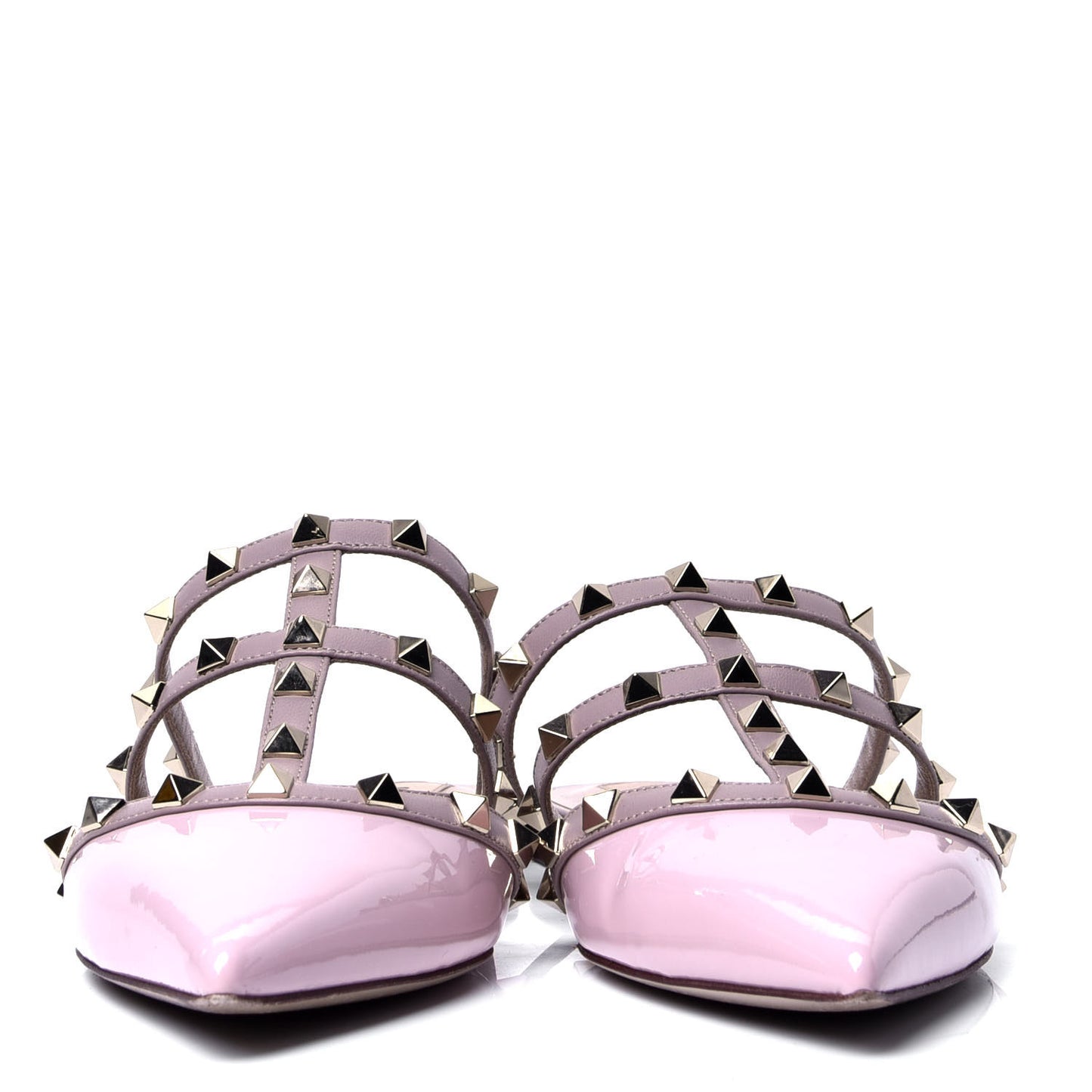 Patent Nappa Rockstud Flat Cage Mules 38 Water Rose