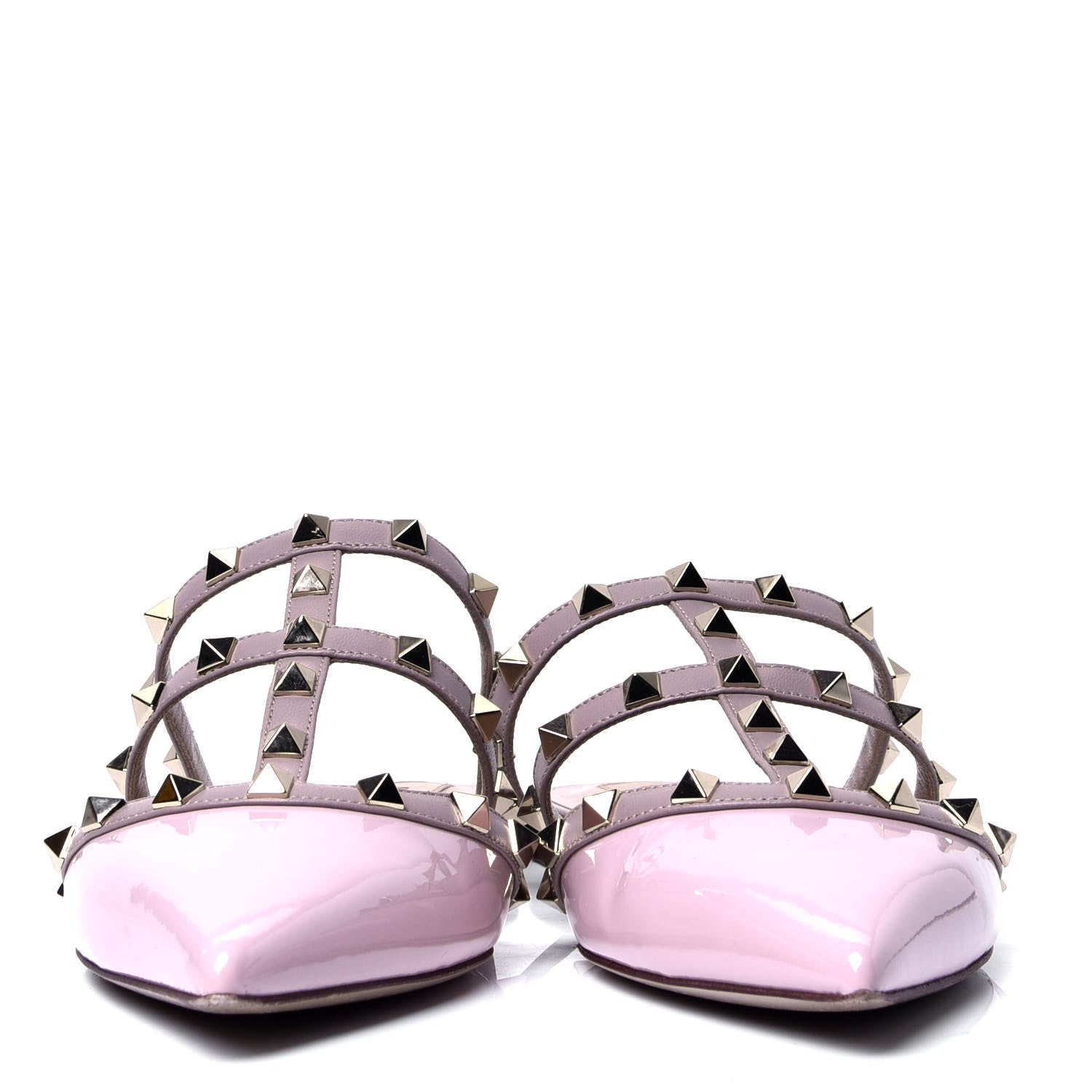 Valentino Garavani Patent Nappa Rockstud Flat Cage Mules 38 Water Rose 2 of 6