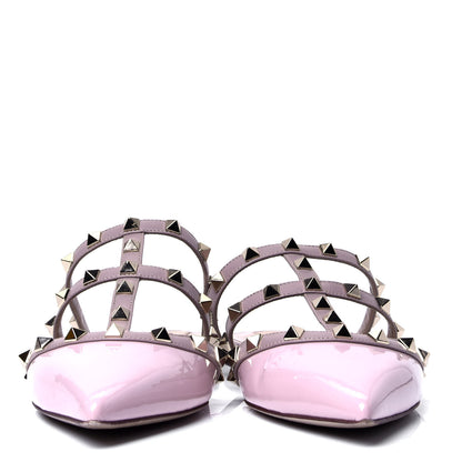 Valentino Garavani Patent Nappa Rockstud Flat Cage Mules 38 Water Rose 2 of 6