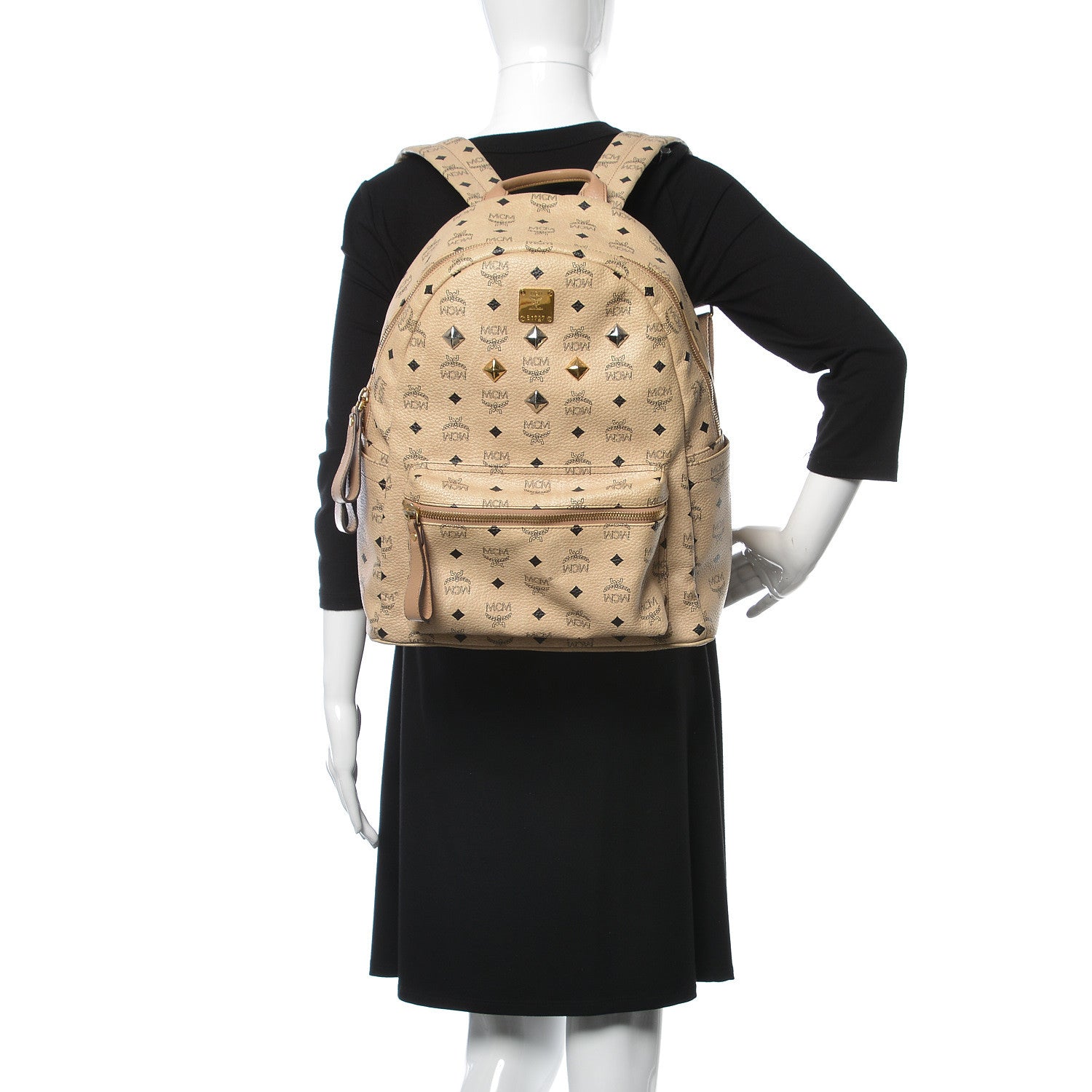 MCM Visetos Medium Studded Stark Backpack Beige 2 of 13