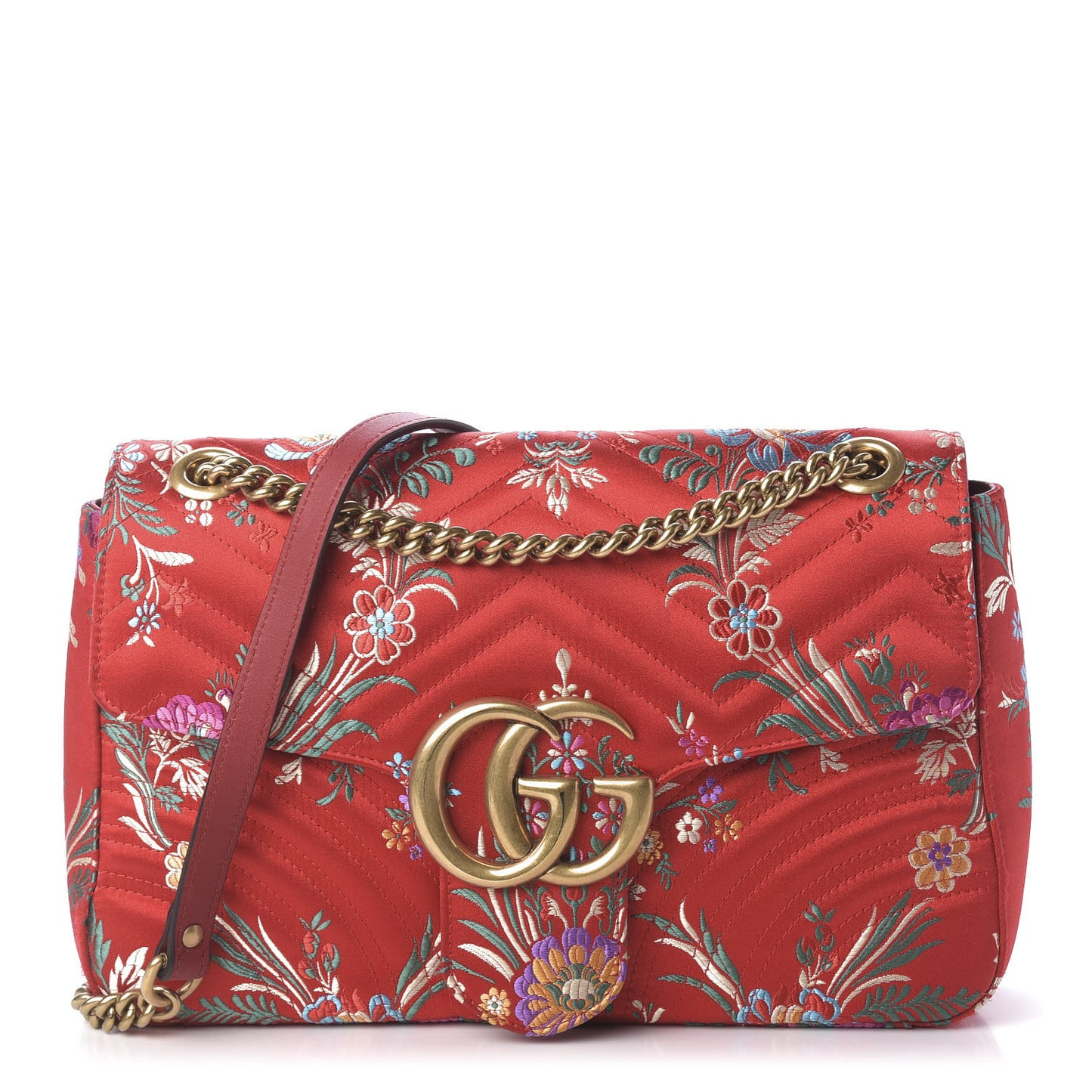Jacquard Matelasse Floral Medium GG Marmont Shoulder Bag Red