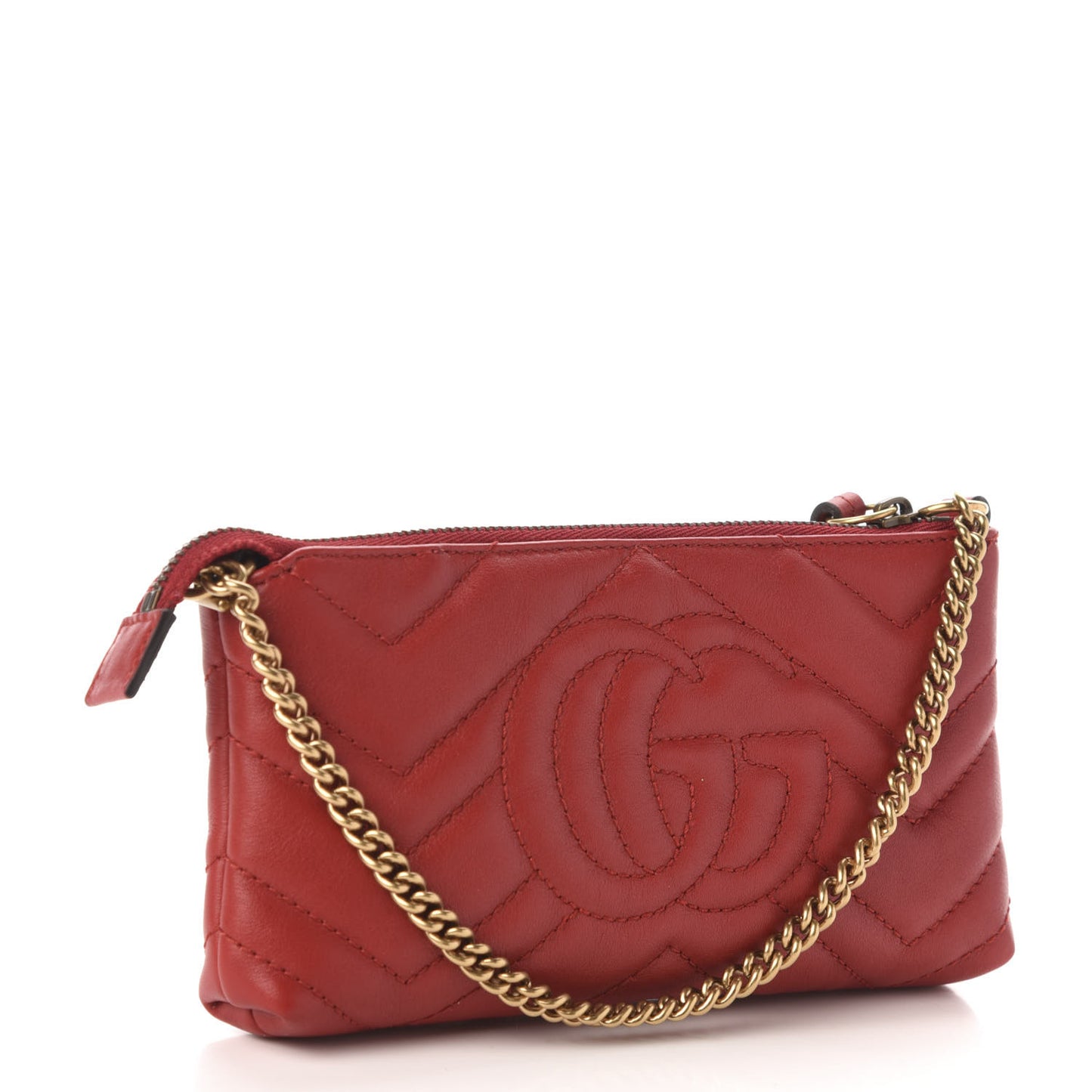 Calfskin Matelasse Mini GG Marmont Chain Bag Hibiscus Red