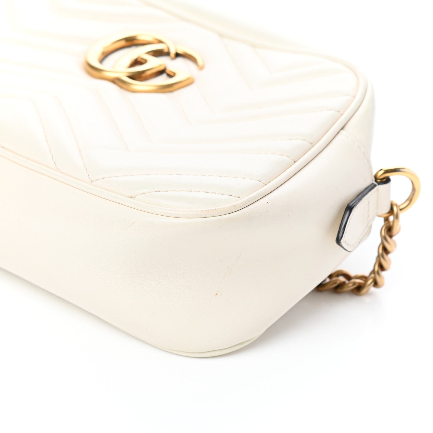 Gucci Calfskin Matelasse Small GG Marmont Chain Shoulder Bag White 9 of 9
