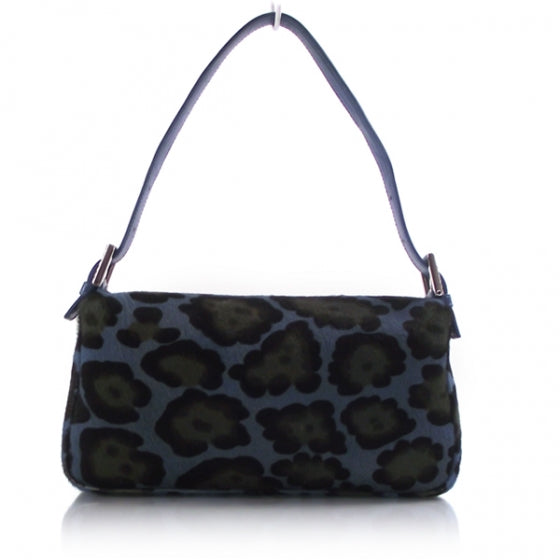 Fendi Calf Hair Leopard Print Baguette Blue 3 of 13