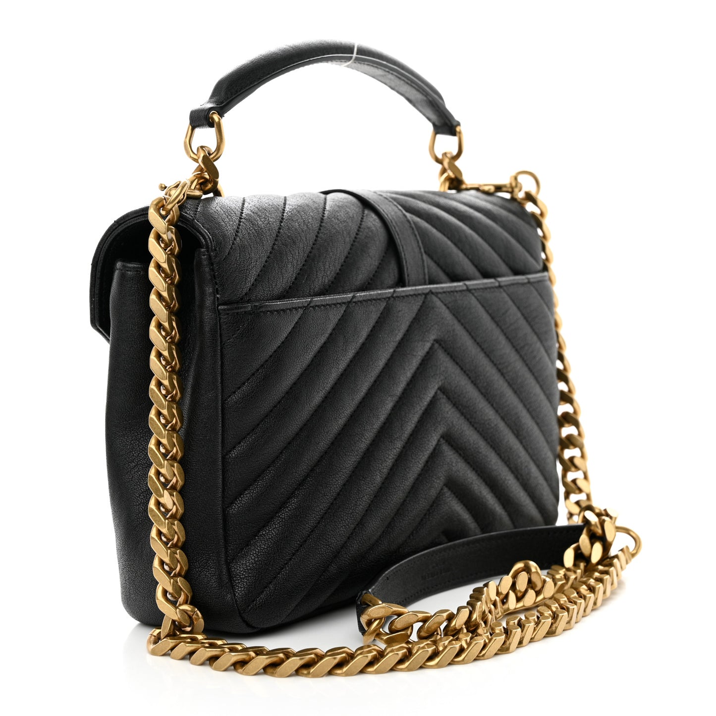 Sheepskin Matelasse Chevron Monogram Medium College Bag Black
