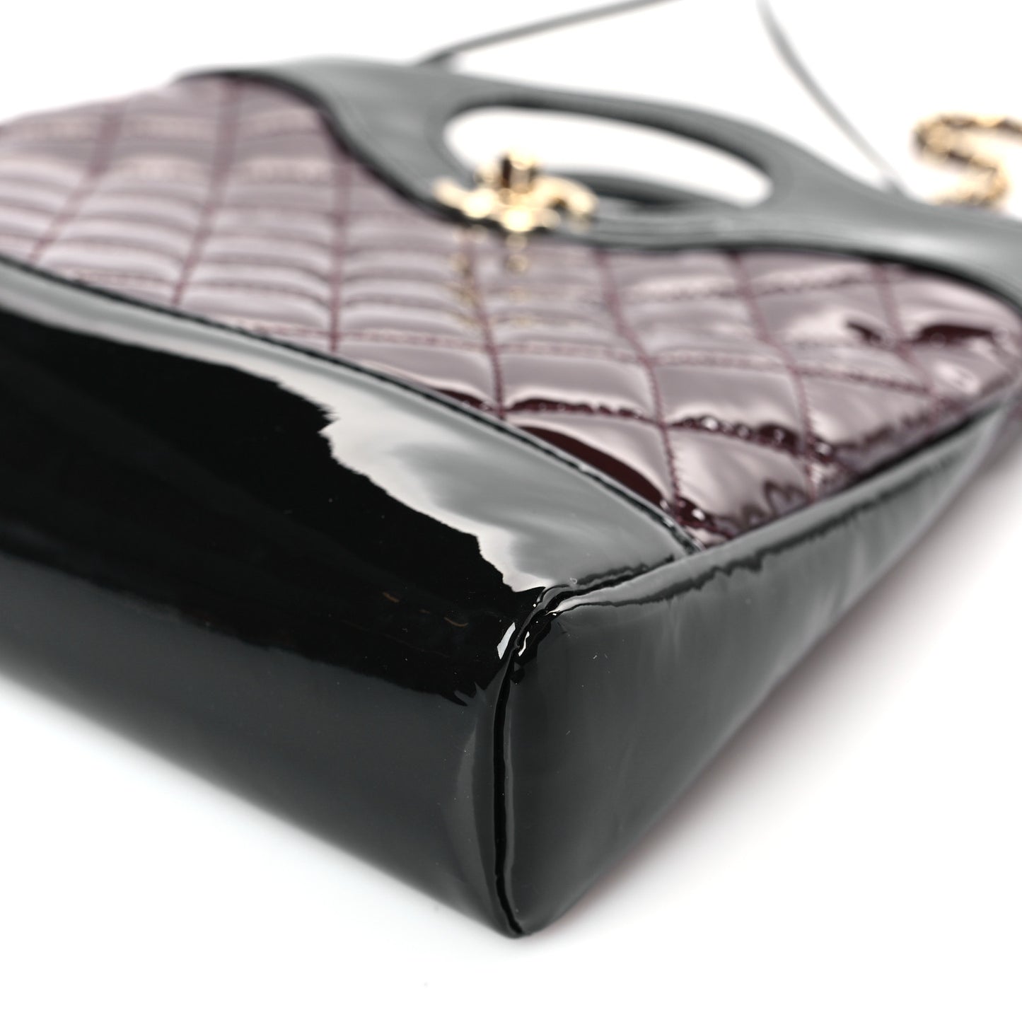 Patent Calfskin Quilted Mini 31 Shopping Bag Burgundy Black