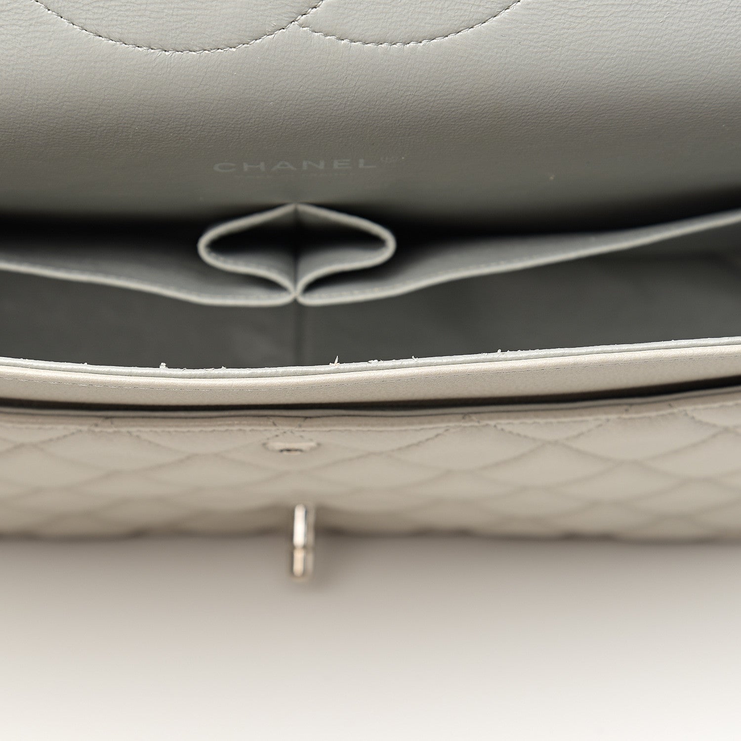Chanel Calfskin Quilted Maxi Double Flap Light Grey 8 of 13