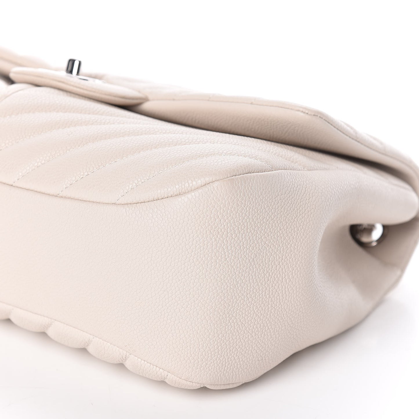 Caviar Chevron Quilted Large Puffy CC Flap White