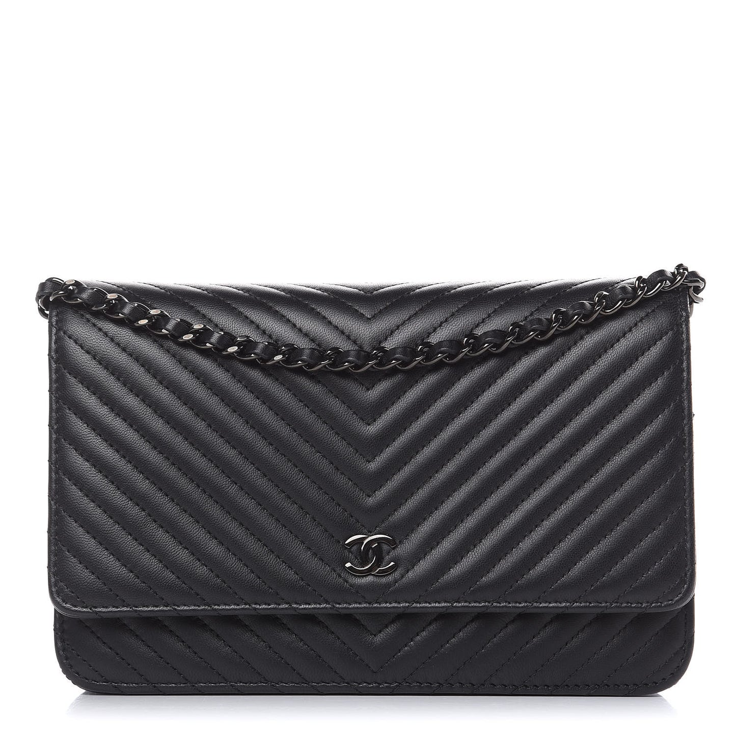 Lambskin Chevron Quilted Wallet On Chain WOC So Black