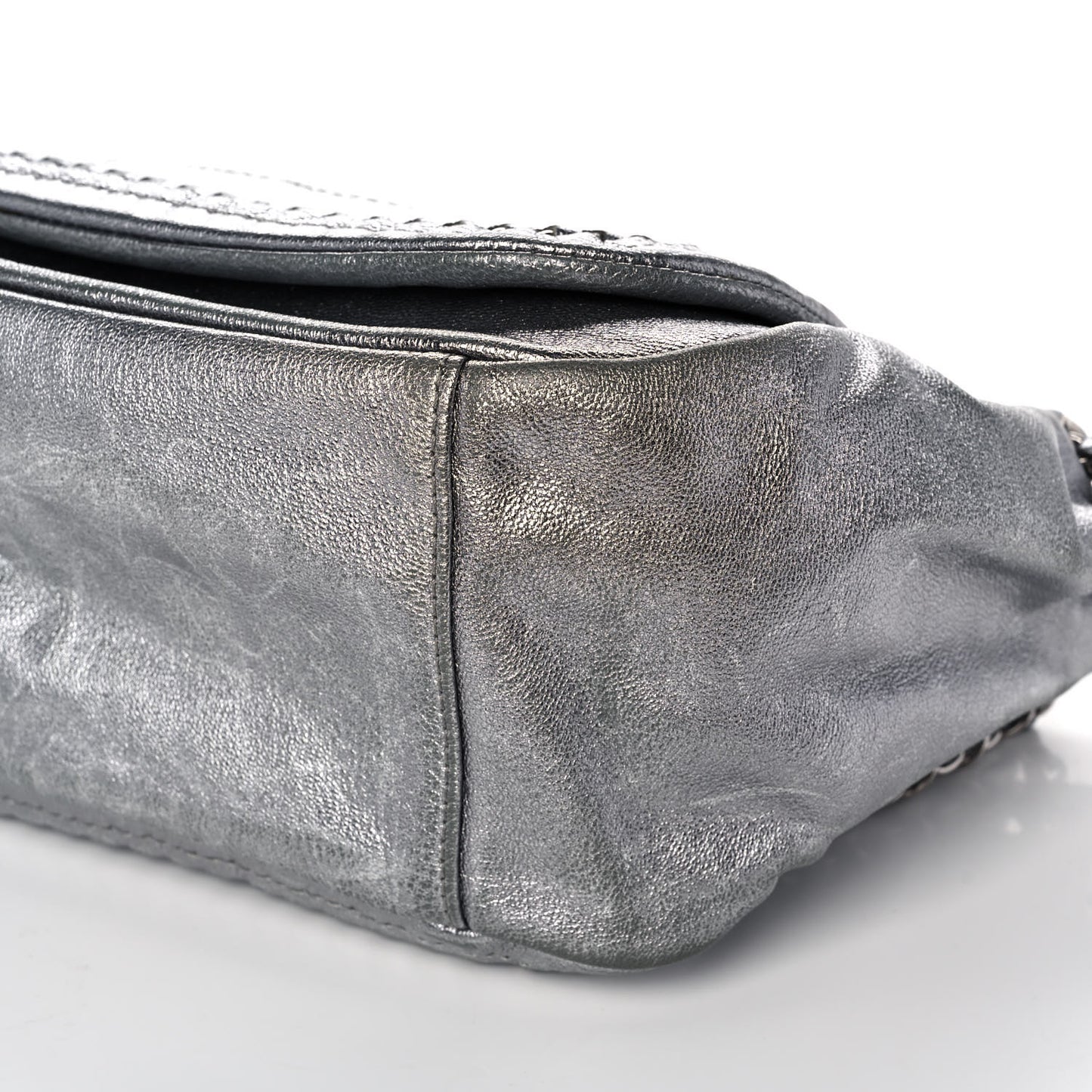 Metallic Deerskin Luxe Ligne Flap Silver