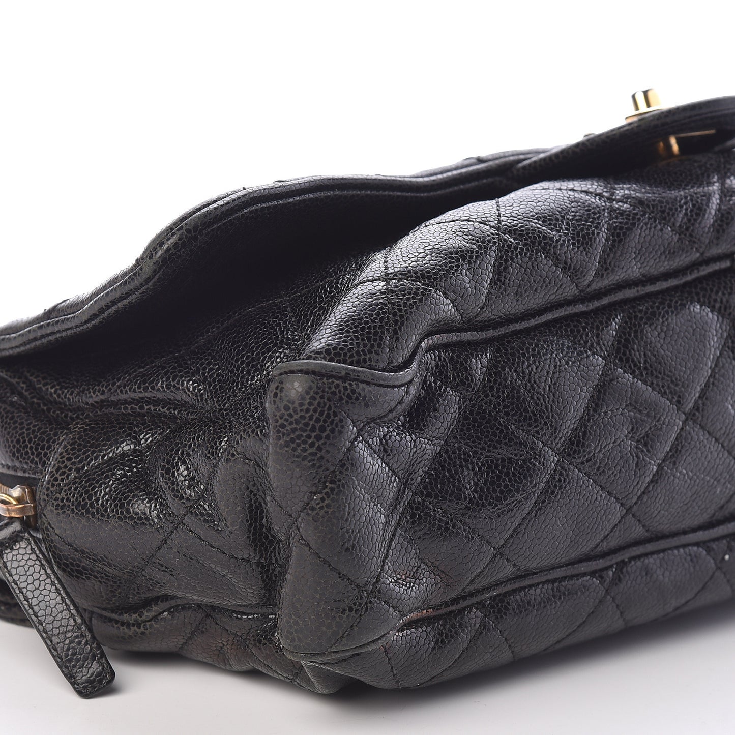 Crumpled Grained Calfskin Quilted Large Shiva Flap Black