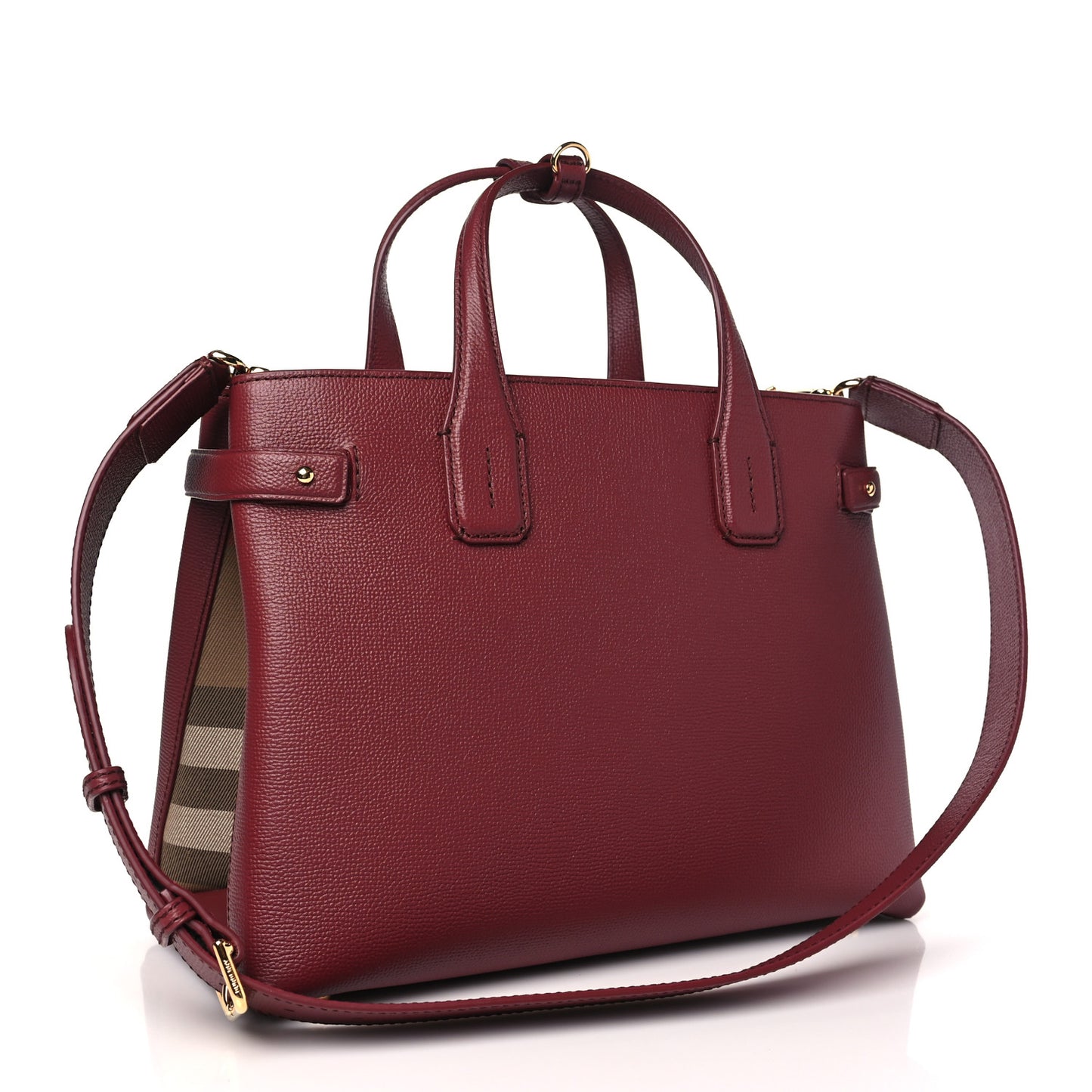 Grainy Calfskin House Check Medium Banner Tote Mahogany Red