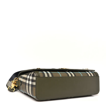 Burberry Coated Canvas Calfskin Vintage Check Note Top Handle Shoulder Bag Olive Green 4 of 11