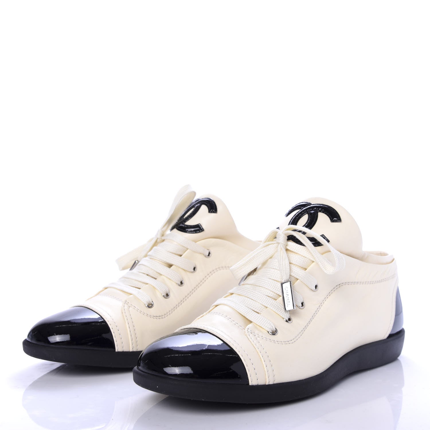 Chanel Lambskin Patent Calfskin CC Sneakers 39 White Black 3 of 9