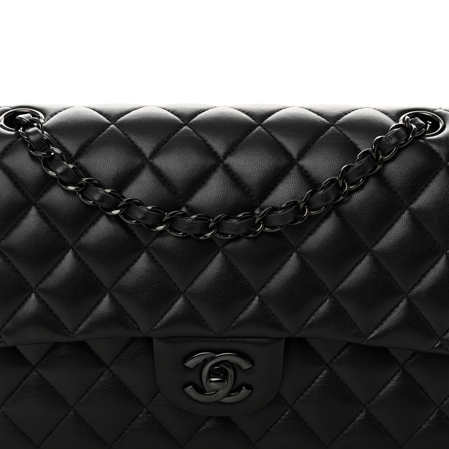 Lambskin Quilted Medium Double Flap So Black