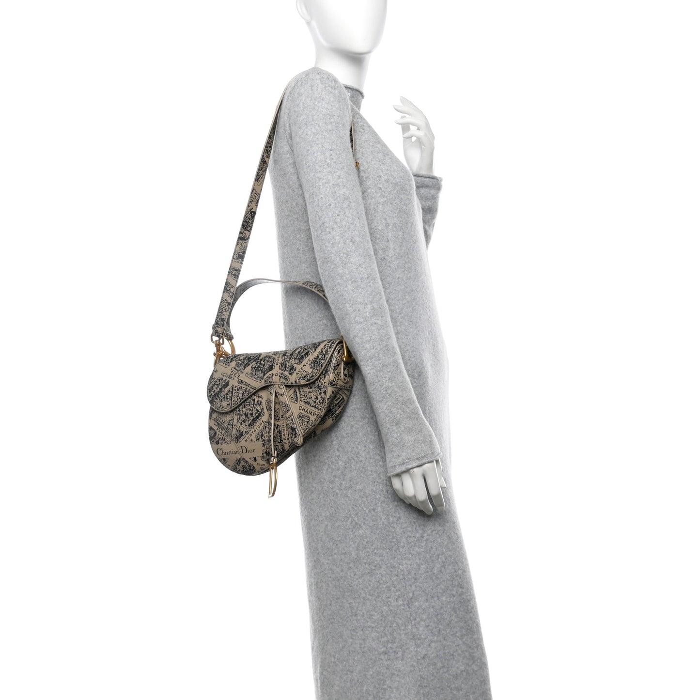 Calfskin Plan De Paris Printed Saddle Bag With Strap Beige Black