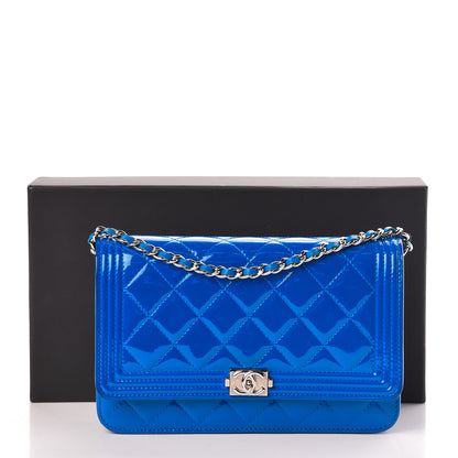 Chanel Patent Calfskin Quilted Boy Wallet On Chain WOC Dark Blue 12 of 12