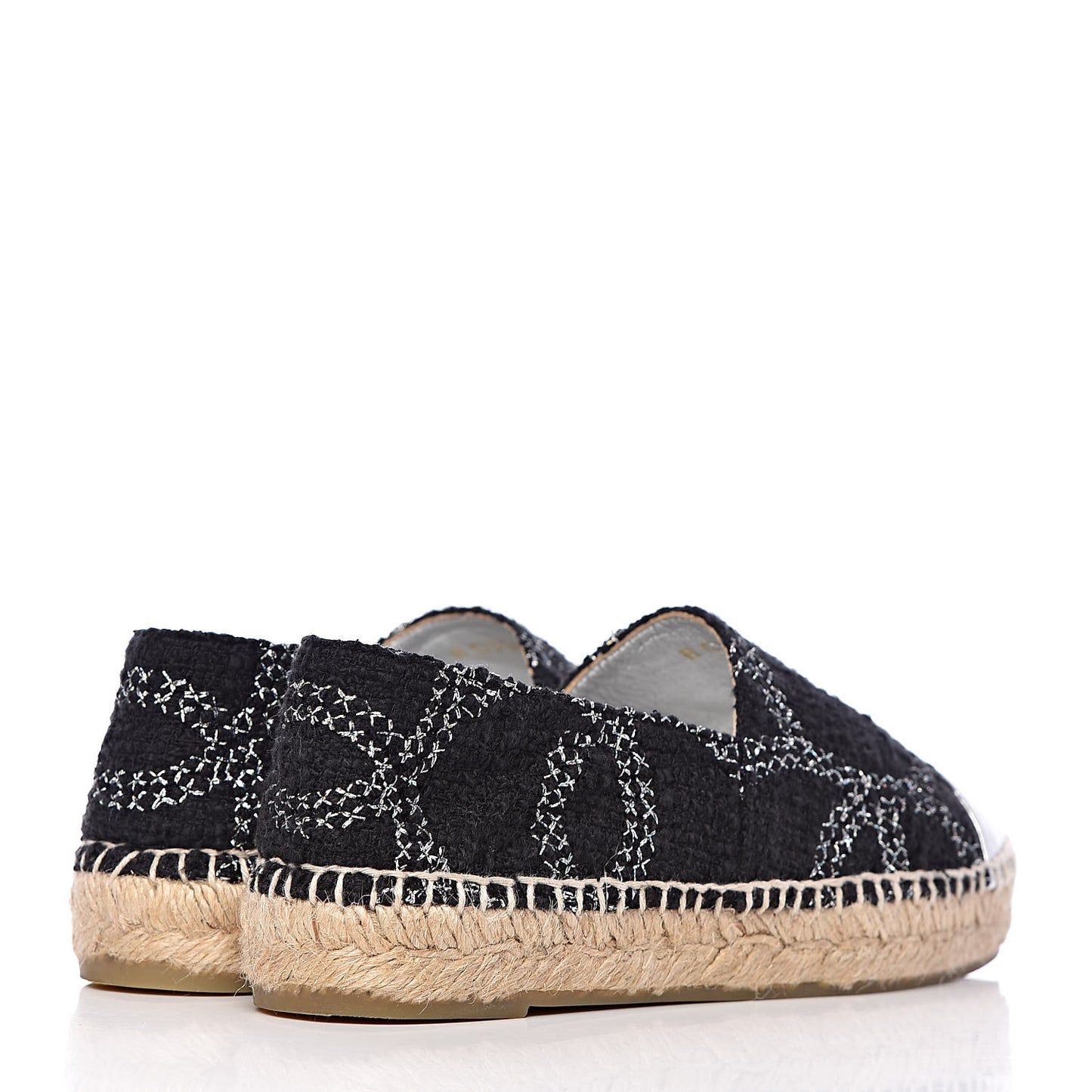Metallic Tweed Lambskin CC Espadrilles 36 Black Silver