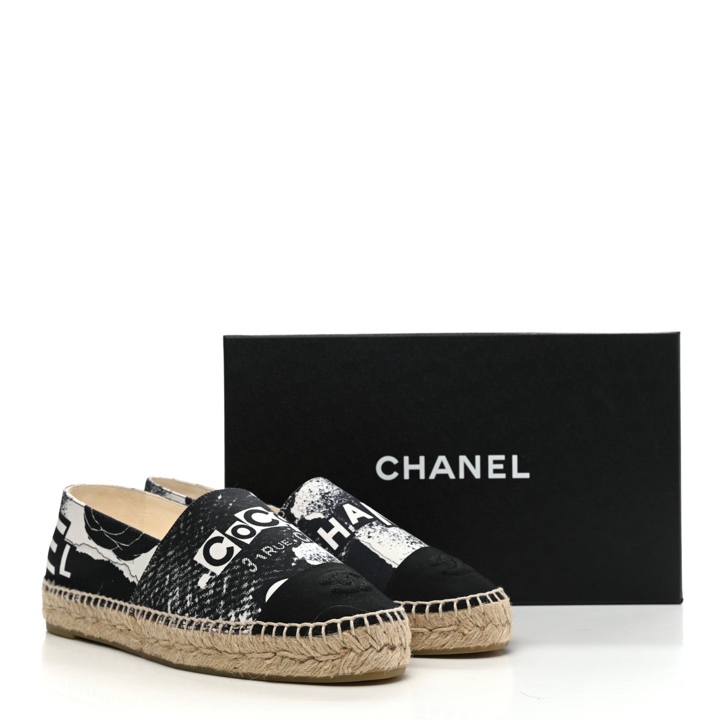 Fabric Grosgrain Printed Espadrilles 40 White Black