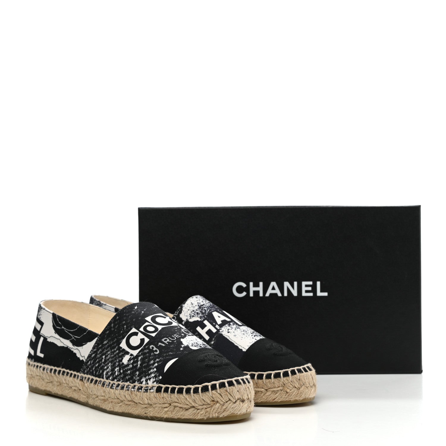 Chanel Fabric Grosgrain Printed Espadrilles 40 White Black 11 of 11