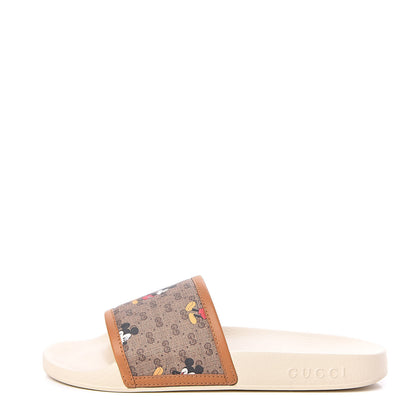 Gucci X DISNEY Mini Vintage GG Supreme Monogram Mickey Mouse Womens Slide Sandals 37 Beige Vintage Sun Oil 1 of 11