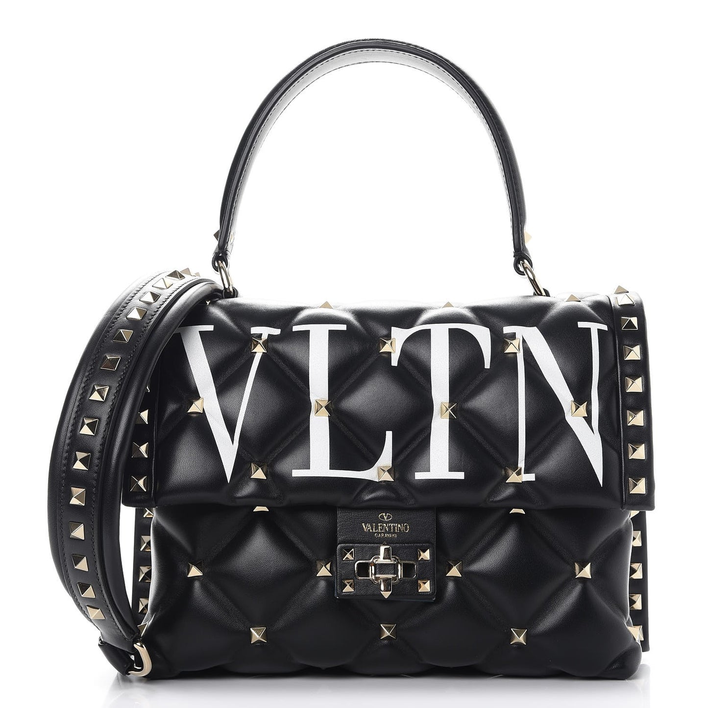 Lambskin VLTN Print Candystud Top Handle Bag Black