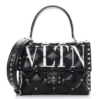 Valentino Garavani Lambskin VLTN Print Candystud Top Handle Bag Black 1 of 7