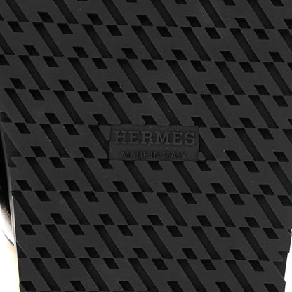 Hermes Glazed Nappa Woolskin Chypre Sandals 37.5 Black Ecru 6 of 9