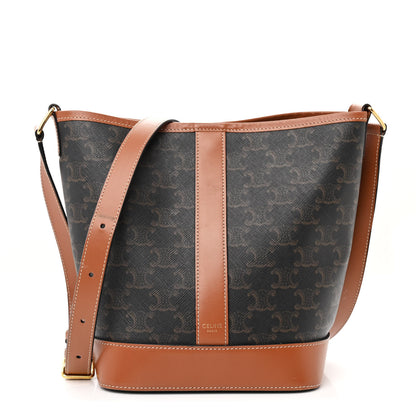 Celine Triomphe Canvas Calfskin Small Bucket Bag Tan 1 of 11